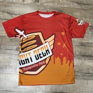 Flight Deck Shirts Men Size Medium Red Short Sleeve Trampoline Polyester